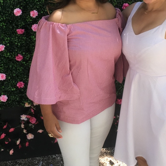 Banana Republic Off Shoulder Gingham Poplin Top M - Picture 1 of 4